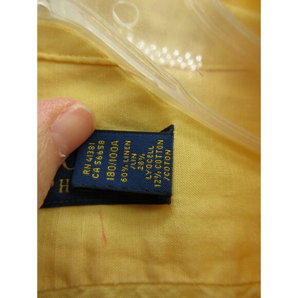 Ralph Lauren Polo Shirt Large Yellow Linen Blend Loop Collar Camp Pony - Picture 11 of 13